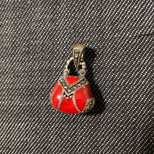 Sterling Enamel Marcasite Purse Charm Bracelet Pendant Bag